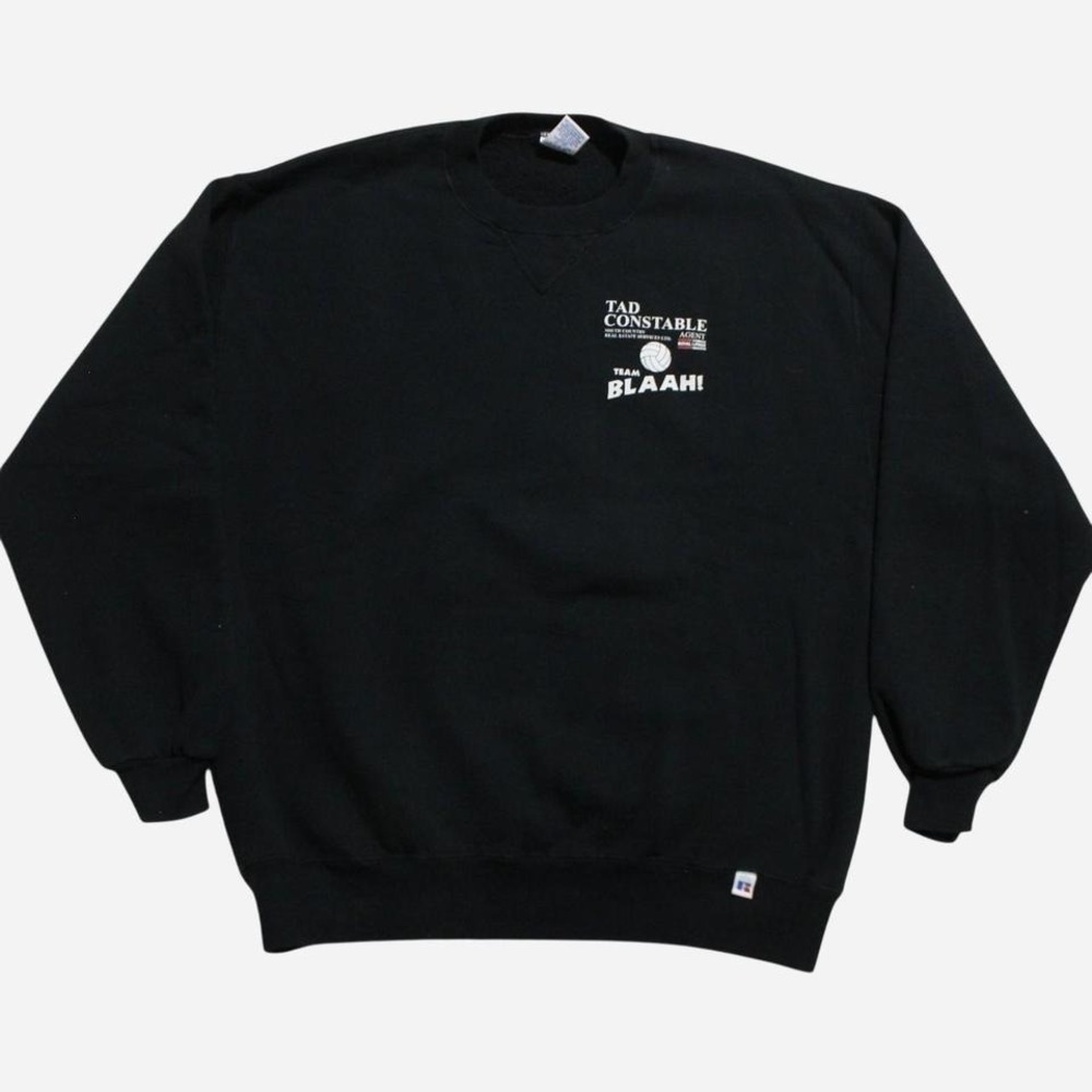 Mens Vintage 90s Russell Black Volleyball Graphic Crewneck Skater Sweatshirt - Picture 2 of 6